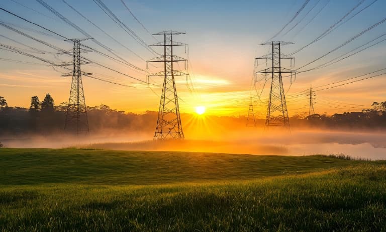 Lignes électriques au coucher du soleil