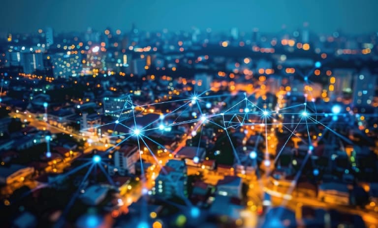 Une ville avec des réseaux connectés