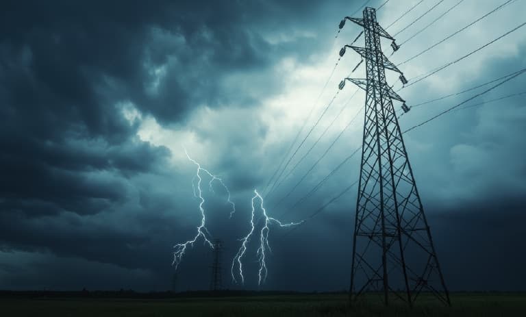 Lignes électriques pendant un orage