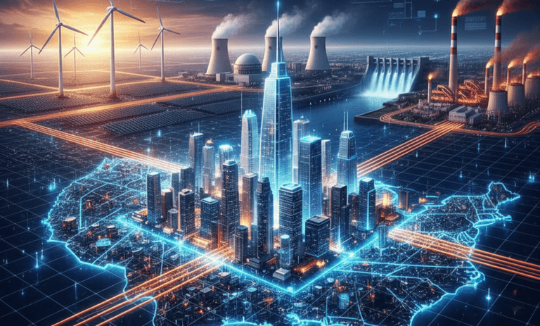 Réseau électrique urbain intelligent avec des centrales d'énergie renouvelable et traditionnelle