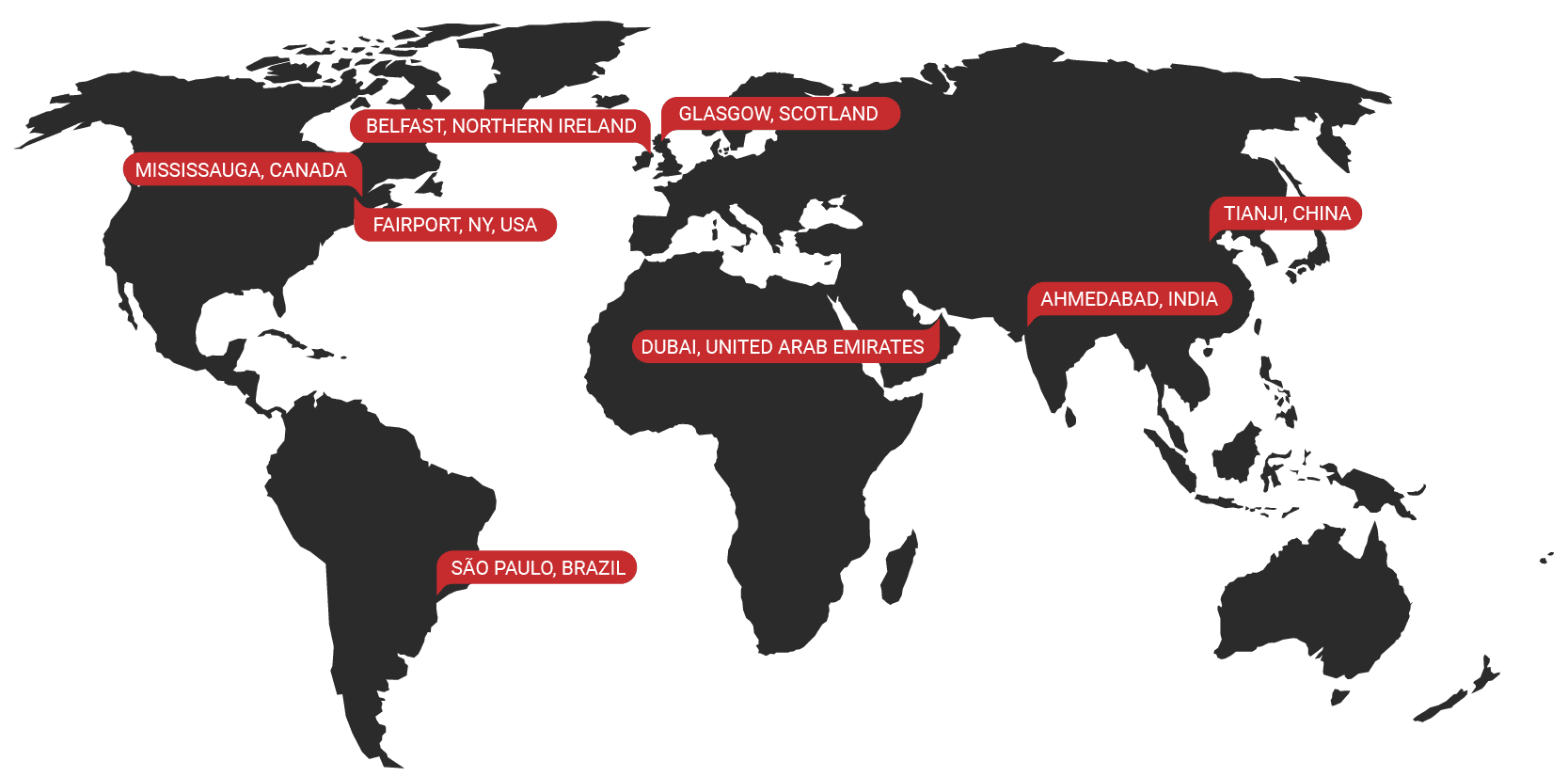 Emplacements des bureaux de Qualitrol sur la carte du monde