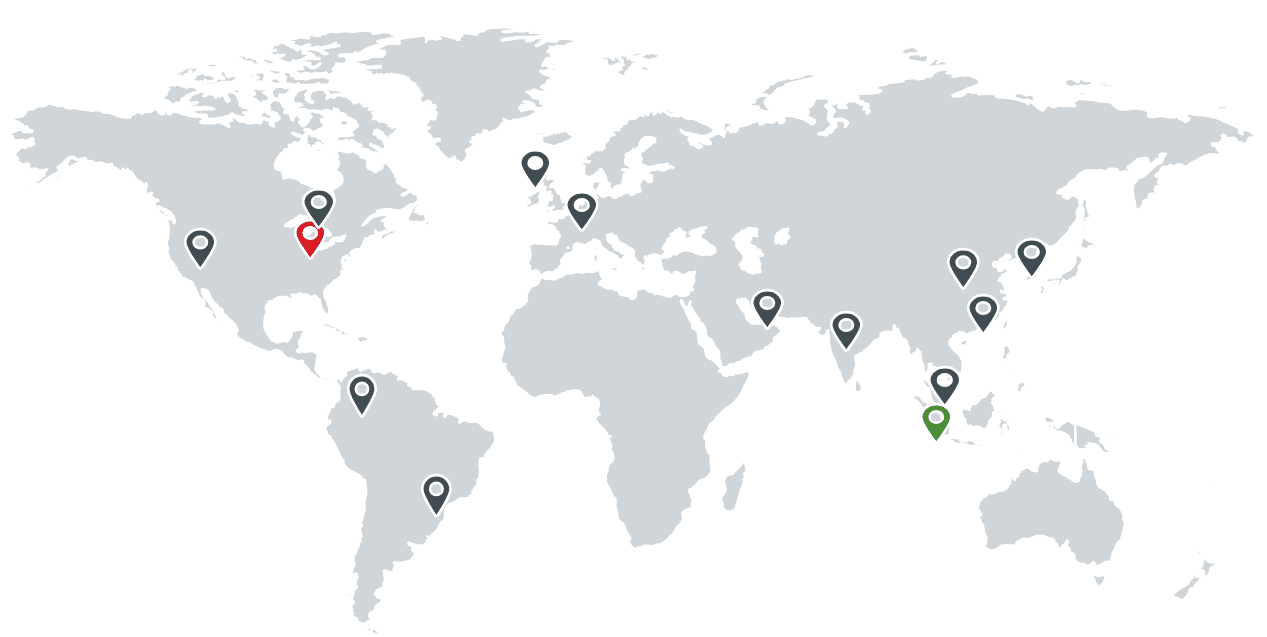 World map with different locations pinpointed globally