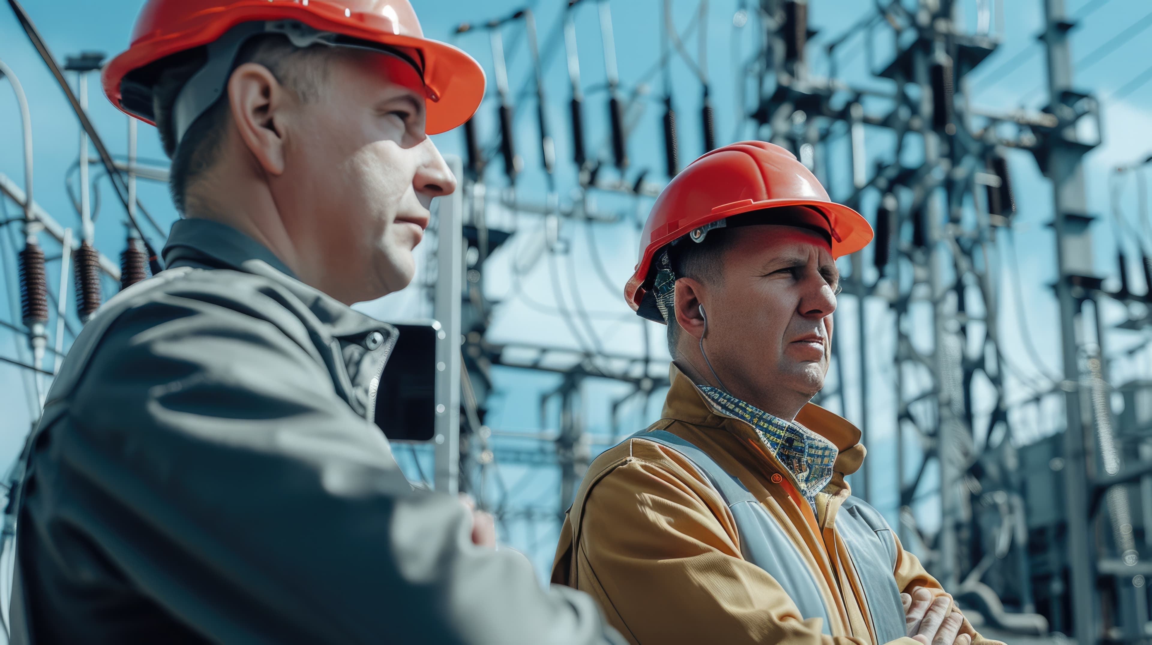 Two field workers at substation